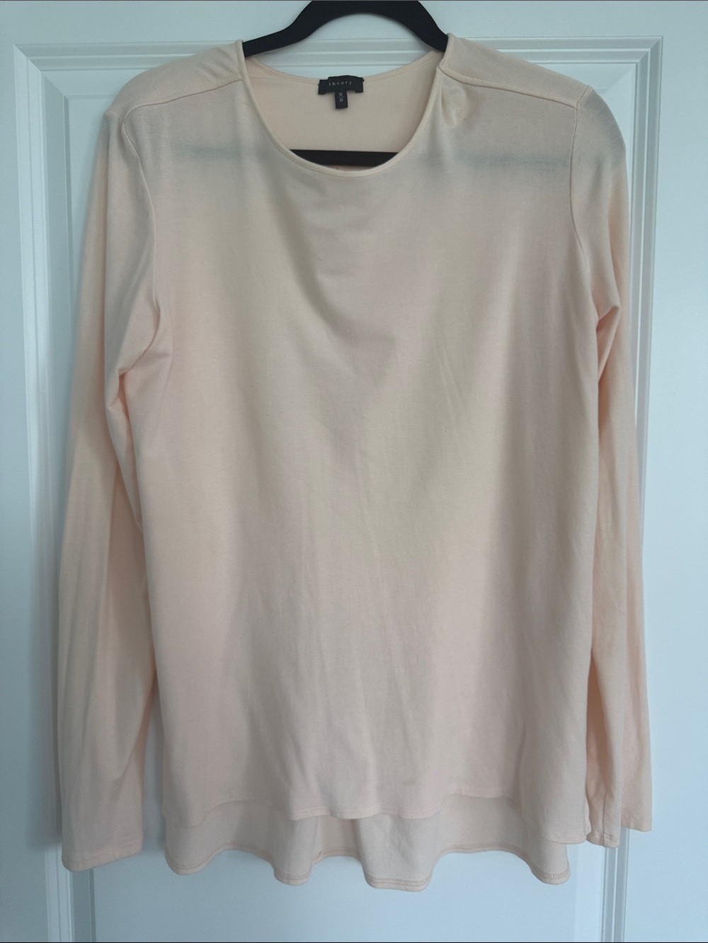 Theory  Long Sleeve Crewneck Top in Pale Peach